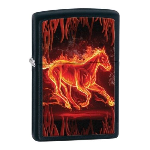 Zippo Black Matte Horse Flaming