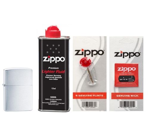 Combo 4 sản phẩm : Bật lửa Zippo Armor 162+Xăng+Đá+Bấc