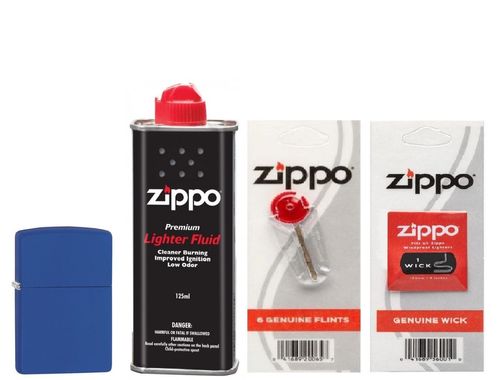 Combo 4 sản phẩm: Bật lửa Zippo Classic Royal Blue Matte 229+Xăng+Đá+Bấc