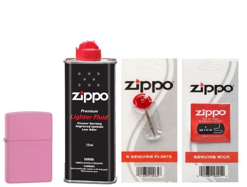 Combo 4 sản phẩm: Bật lửa Zippo Classic Matte Pink 238+Xăng+Đá+Bấc