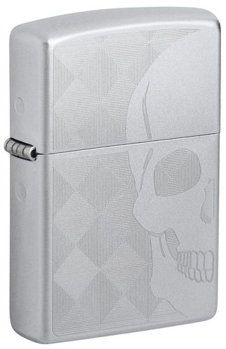 Zippo Skull Design Auto Engraved Satin Chrome