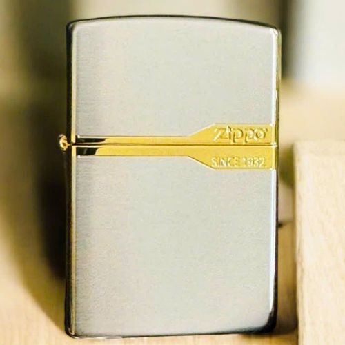 Zippo Silver Plated Scratched Gold Plated Rim