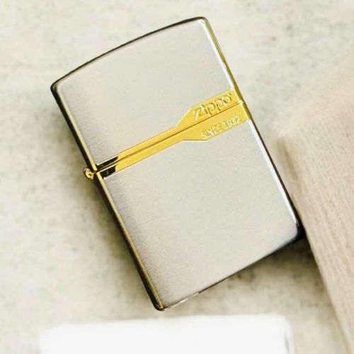 Zippo Silver Plated Scratched Gold Plated Rim
