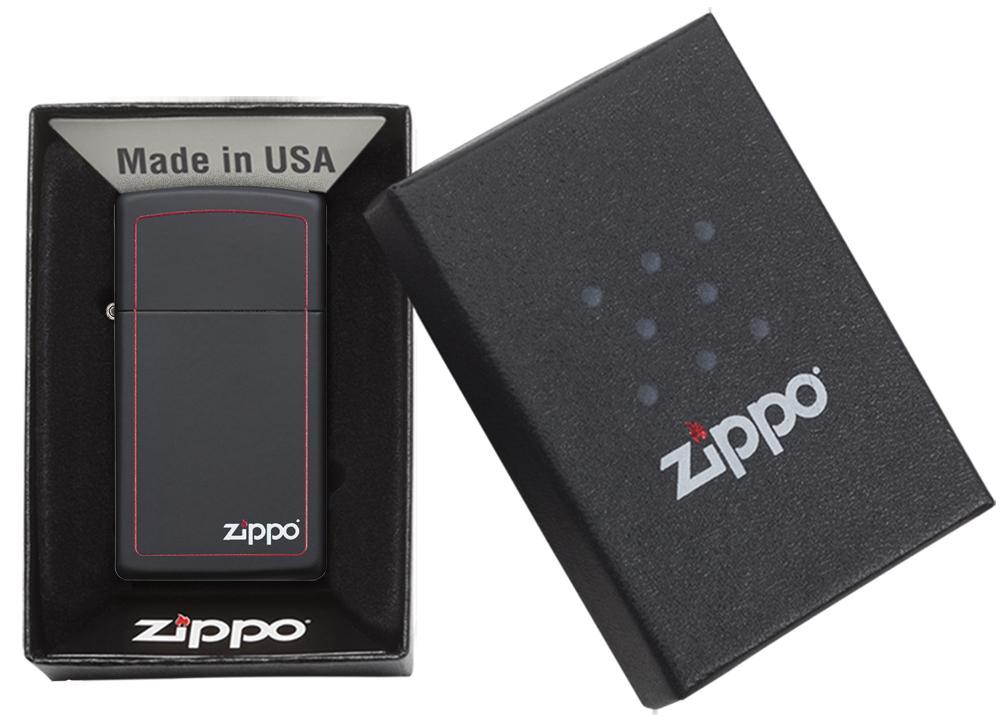 Zippo Slim® Black Matte with Red Border