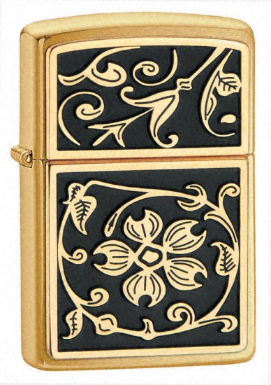 Zippo Gold Floral Flush Emblem Brushed Brass