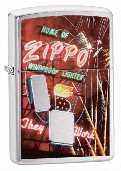 Zippo Neon Sign Brushed Chrome