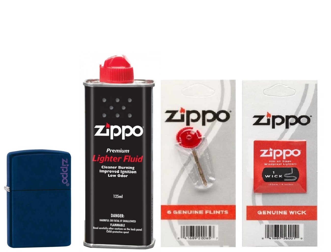 Zippo Combo 4 sản phẩm : Bật lửa Zippo Navy Matte with Logo 239ZL+Xăng+Đá+Bấc