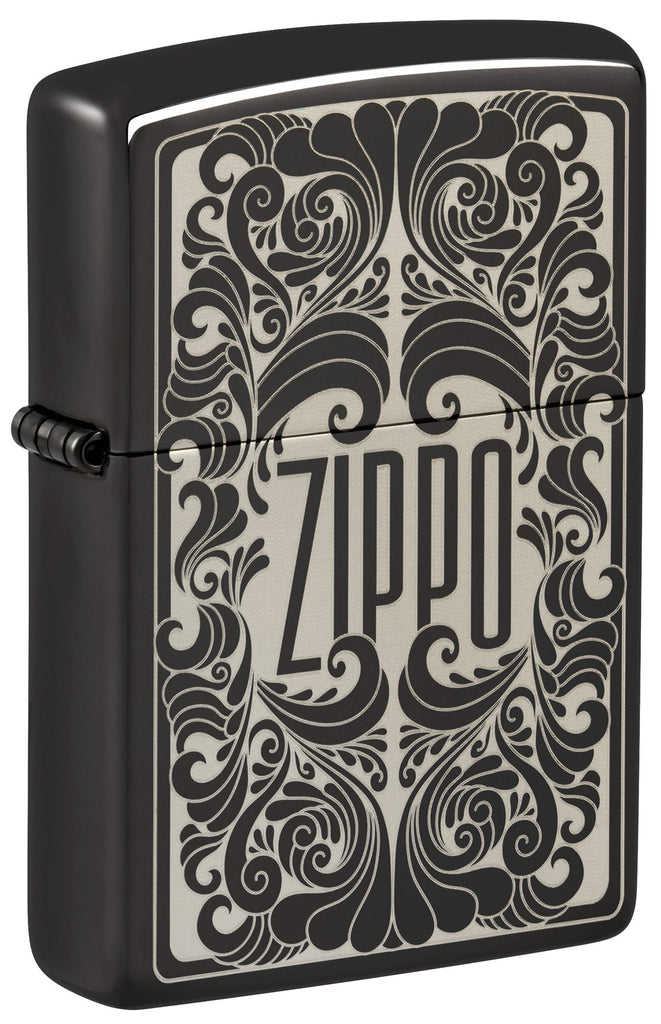 Zippo Logo Filigree Design High Polish Black